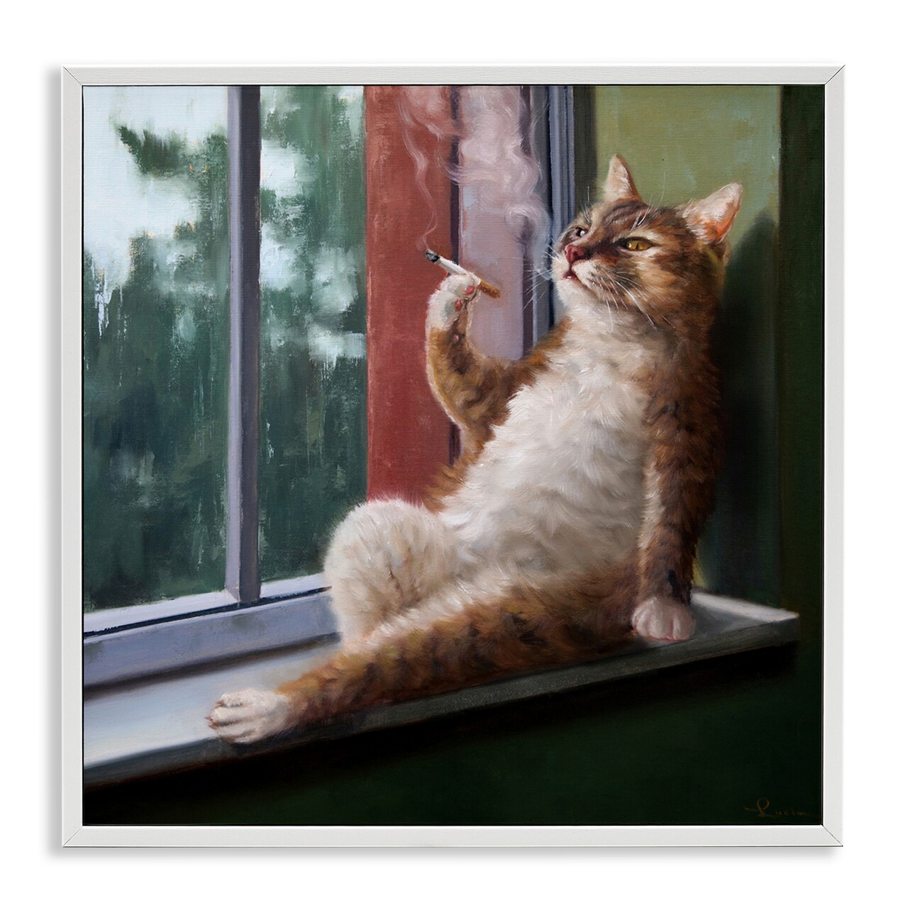Stupell Industries Cat Smoking Lounging in Window Framed Giclee Art